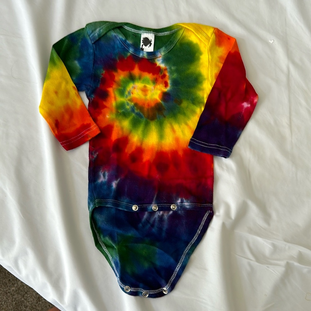 Rainbow tie-dyed 6 to 12 month onesie